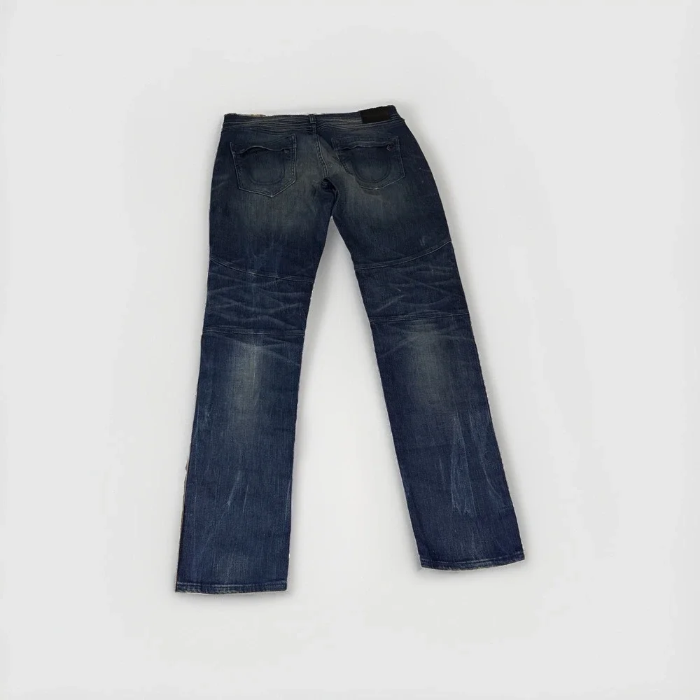 True Religion Rocco Moto Jeans Mens 33 NWT Distressed Blue Skinny Biker